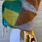 Cashmere Silk Blend Geometric Scarf or Wrap ( lime.turquoise.brown)￼
