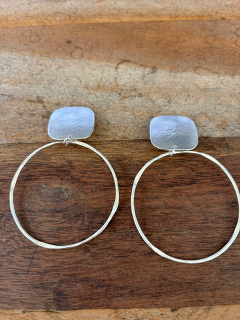 Big Silver Hoop  Clip Earrings ( 3 in long )