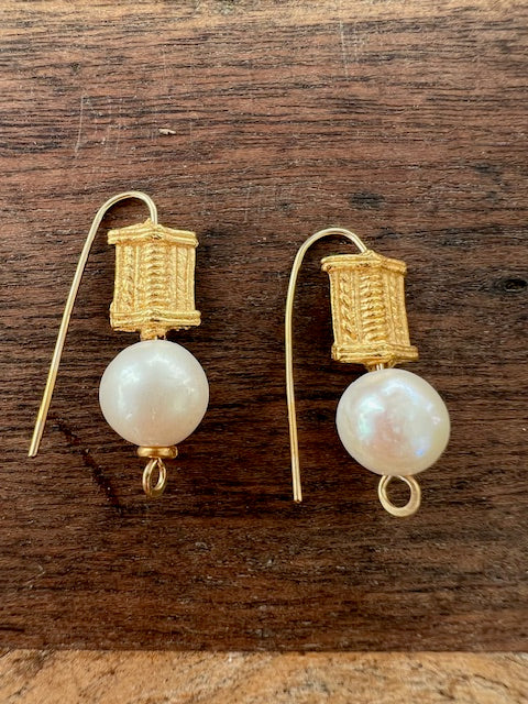 Pearl And West African Bead Earrings