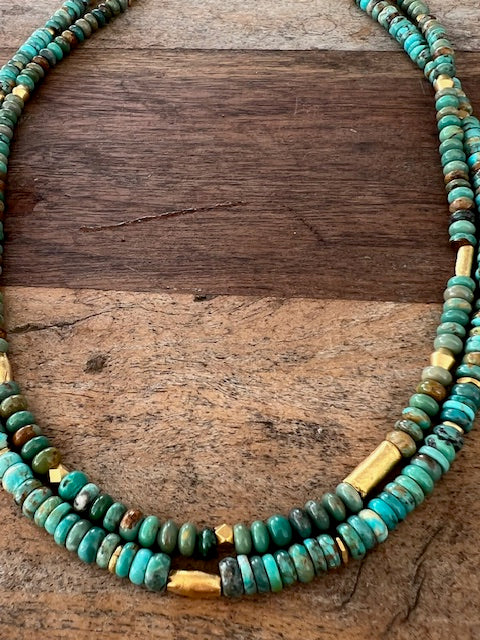 Set Of 2 Turquoise Necklaces ,With Gold Plate Beads
