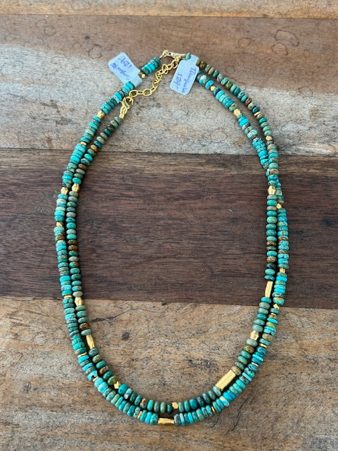 Set Of 2 Turquoise Necklaces ,With Gold Plate Beads