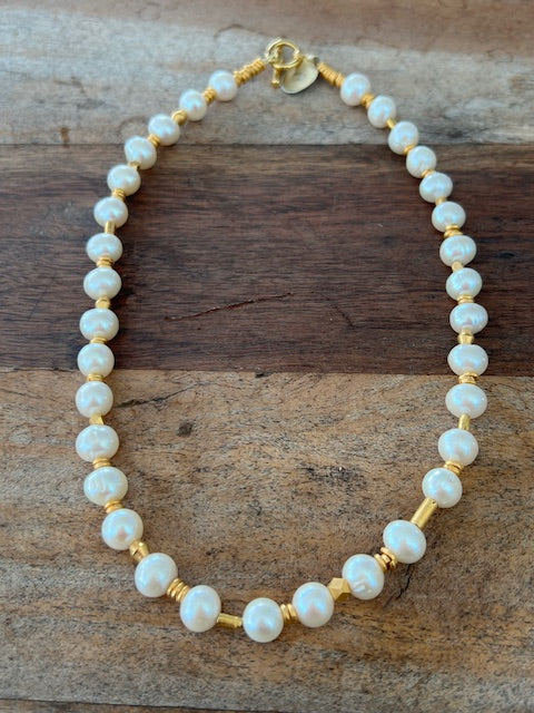 Pearl Necklace and Gold Plate Beads