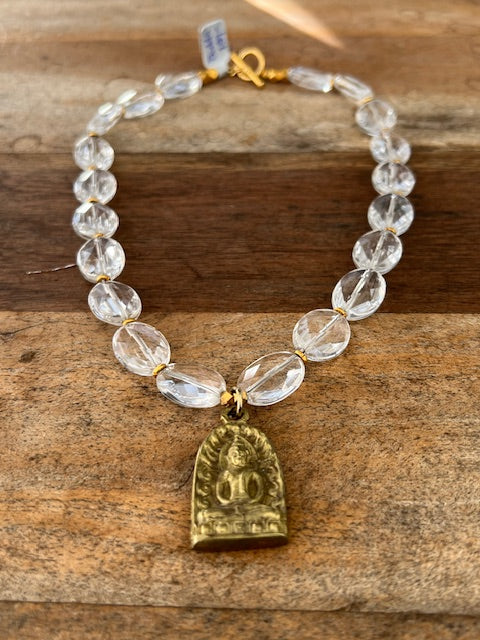 Antique Buddha Pendant With Faceted Glass Beads