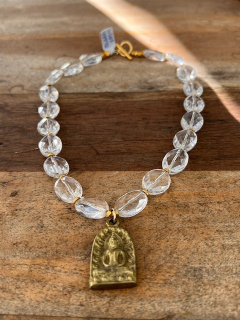 Antique Buddha Pendant With Faceted Glass Beads