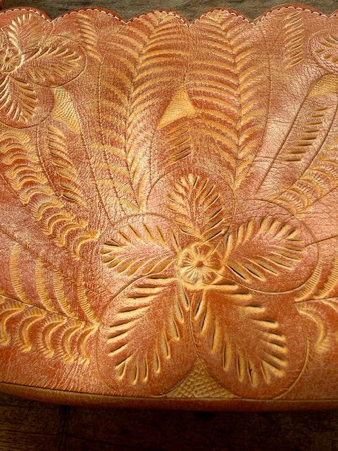 Leather Hand Tooled Wristlet Bag (Natural Peach)