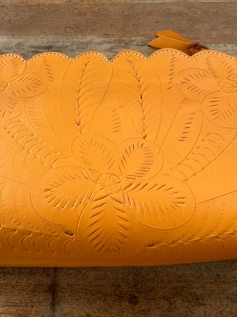 Leather Hand Tooled Wristlet Bag (yellow)