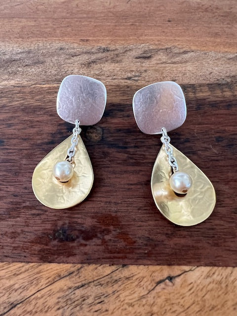 Champagne Pearl Clip On Earrings