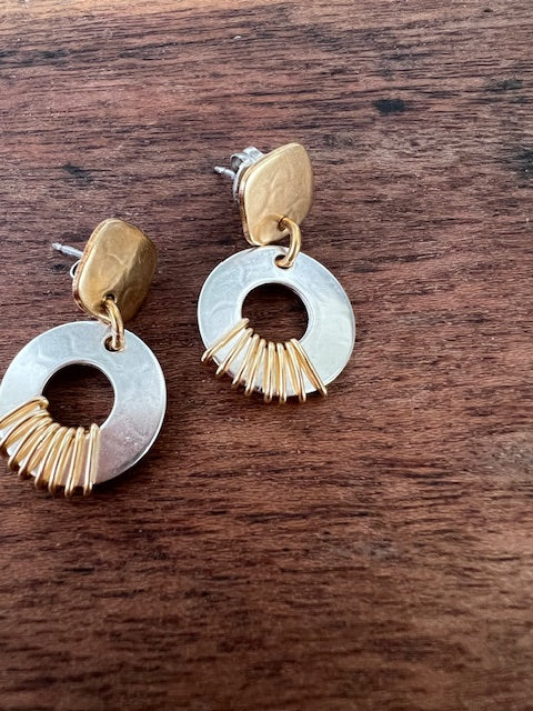 Post Earrings Silver and Brass