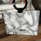 Marble Hand Bag In lucite With Black Handles