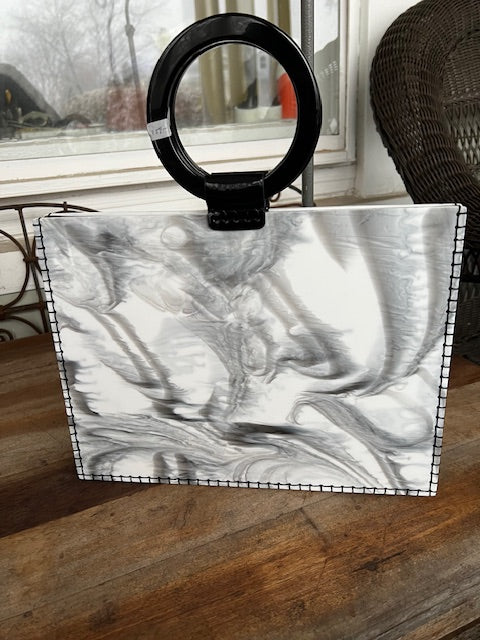 Marble Hand Bag In lucite With Black Handles
