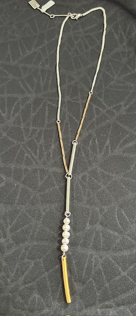 Silver Gold and Chain With Pearl Drop Necklace