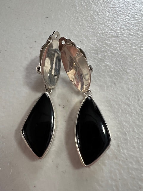 Onyx and Sterling Silver Clip Earrings