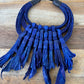 Hand Made Mali Leather Necklace In Cobalt Blue