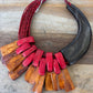 Red Leather And Horn And Ebony Necklace