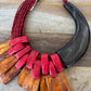 Red Leather And Horn And Ebony Necklace