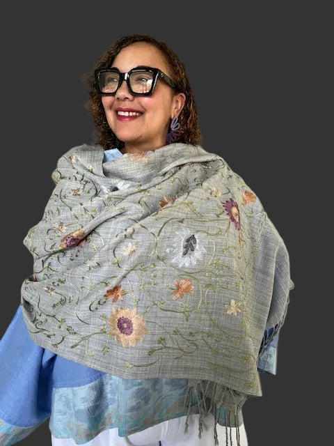 Embroidered Summer Weight Shawl