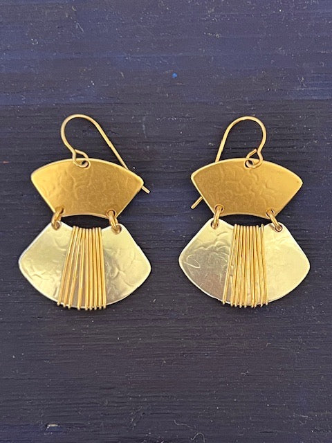Double Stacked Brass and Titanium Trapezoid Earrings