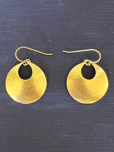 Medium Brass Cutout Disc French Wire Earrings