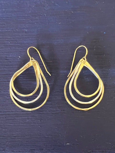 Brass and Titanium Triple Tear-Drop Earrings