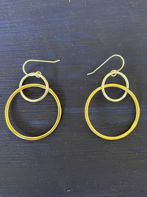 Brass and Titanium Double Ring French Wire Earrings