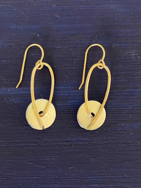 Brass Wire with Titanium Circle Earrings