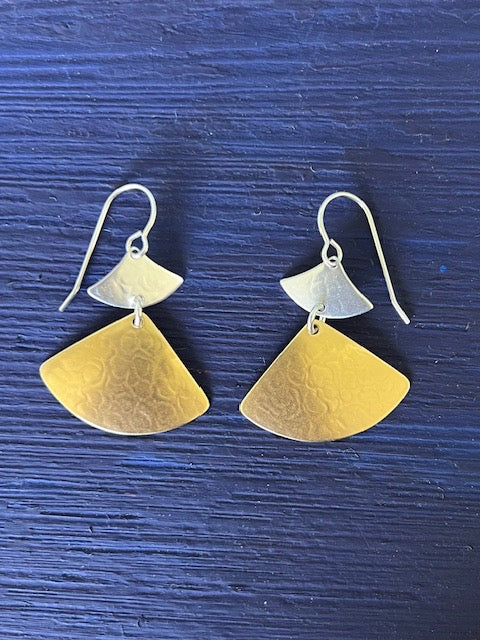 Double Titanium and Brass Triangle Stacked Earrings