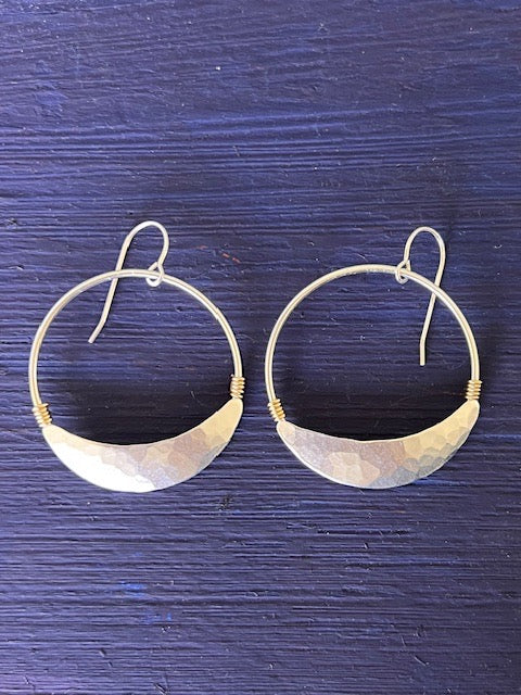 Large Titanium Crescent Hoop Earrings with Brass Detail.