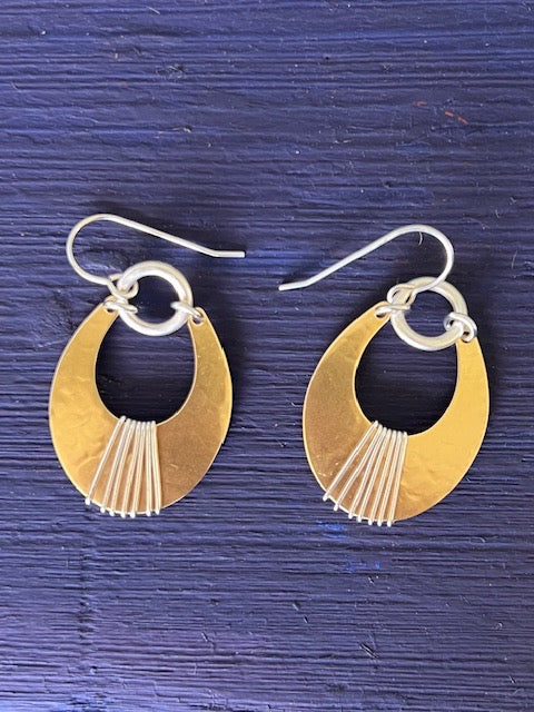 Brass Cutout French Wire Earrings with Titanium Details