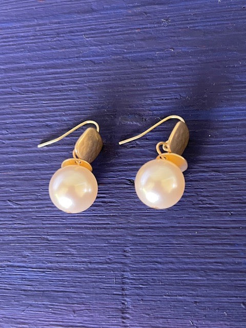 Brass and Pearl French Wire Earrings