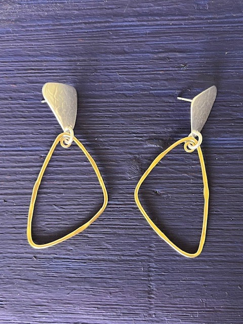 Double Triangle Brass and Titanium Post Earrings