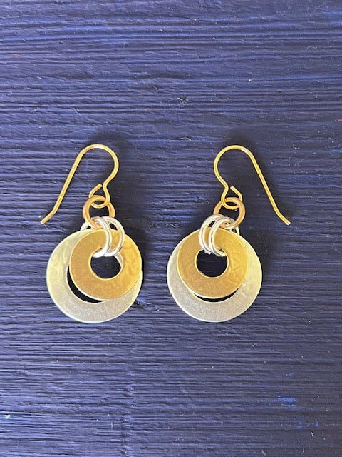 Titanium and Brass Double Circle Cutout French Wire Earrings