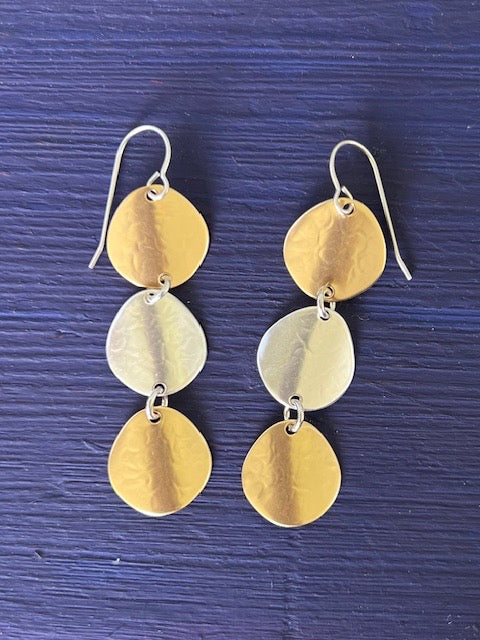 Triple Stacked Brass and Titanium Disc French Wire Earrings