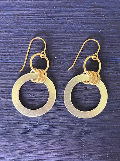Brass and Titanium Double Cutout Circle French Wire Earrings