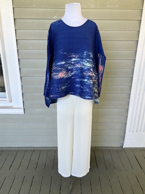 Vanite Couture Royal Blue and Multi Color Pleated Top