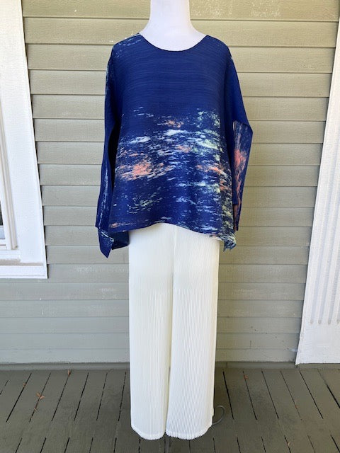 Vanite Couture Royal Blue and Multi Color Pleated Top