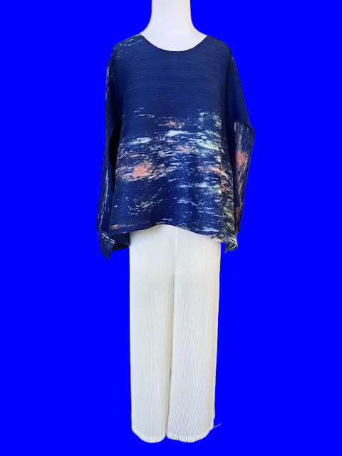 Vanite Couture Royal Blue and Multi Color Pleated Top