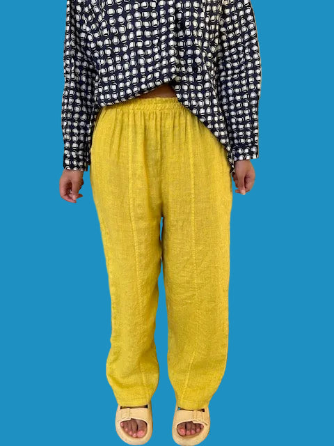 Transparente 100% Linen Barrel Linda Pants (Yellow, Red, Olive, Black, or White)
