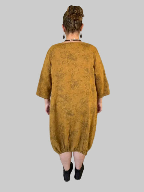 Linen 2 Pocket Dress With Soft Leaf Imprint