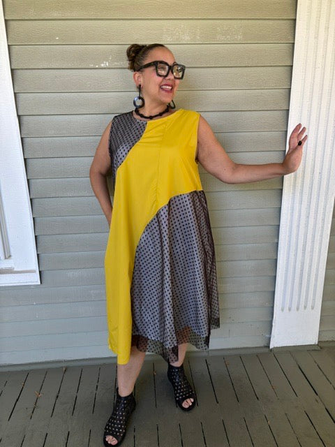 Yellow Net Insert  Dress