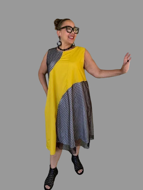 Yellow Net Insert  Dress