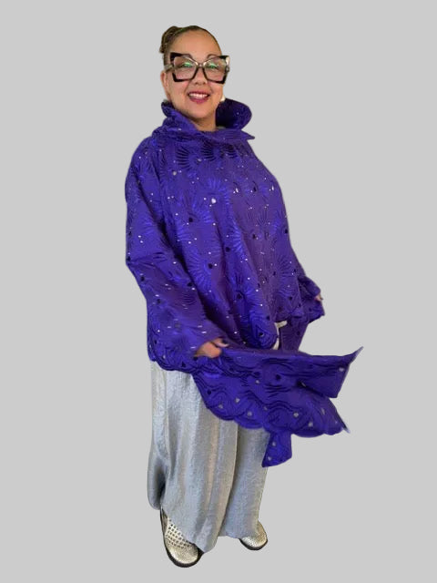 DTH Embroidery High Collar Top