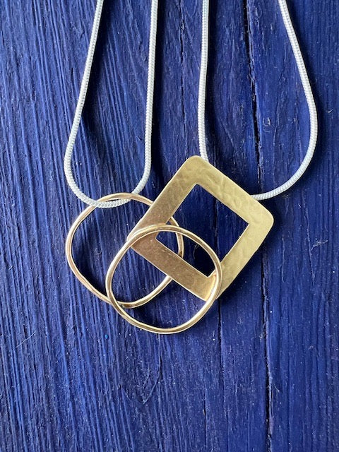 Abstract Brass and Titanium Pendant Necklace
