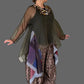 Dth Organza In Dark Olive With Hand Painted Inserts