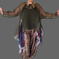 Dth Organza In Dark Olive With Hand Painted Inserts