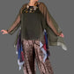 Dth Organza In Dark Olive With Hand Painted Inserts