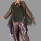 Dth Organza In Dark Olive With Hand Painted Inserts