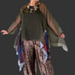 Dth 100% Silk Damask Pleated Hem Pants