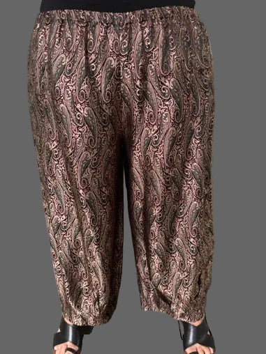 Dth 100% Silk Damask Pleated Hem Pants