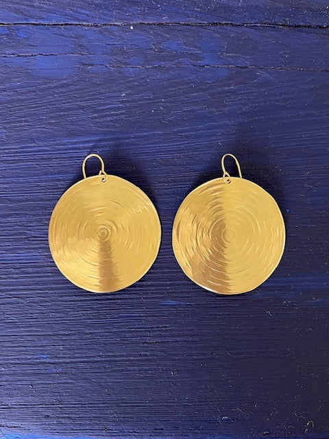 Large Brass Disc French Wire Earrings