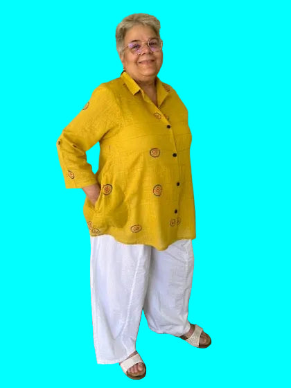 100 % Cotton Gauze Button Down Shirt In Mustard Yellow